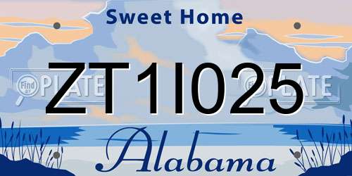 ZT1I025 Alabama License Plate