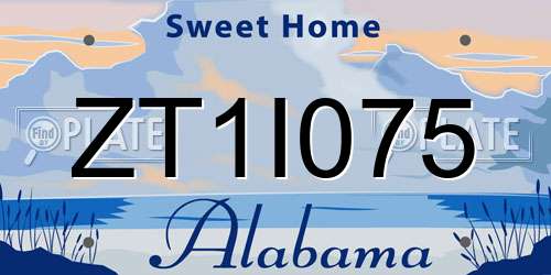 ZT1I075 Alabama License Plate