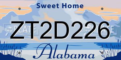 ZT2D226 Alabama License Plate
