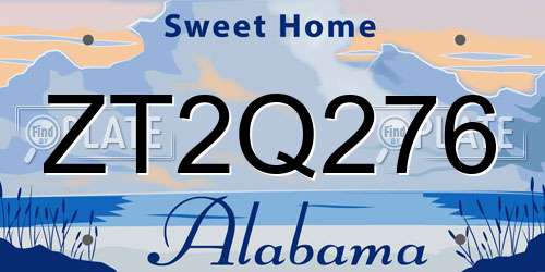 ZT2Q276 Alabama License Plate