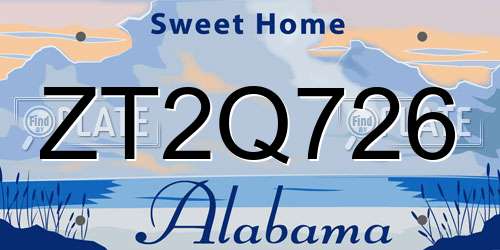 ZT2Q726 Alabama License Plate
