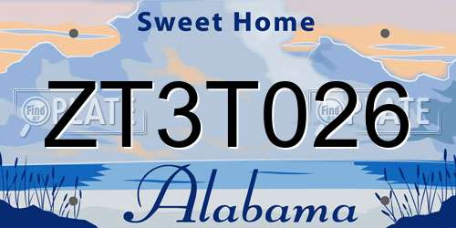 ZT3T026 Alabama License Plate