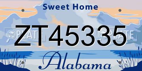 ZT45335 Alabama License Plate
