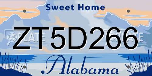 ZT5D266 Alabama License Plate