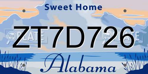 ZT7D726 Alabama License Plate