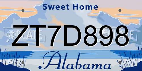 ZT7D898 Alabama License Plate