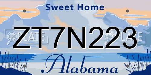 ZT7N223 Alabama License Plate
