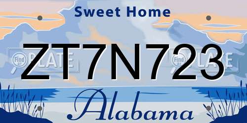 ZT7N723 Alabama License Plate