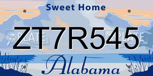ZT7R545 Alabama License Plate