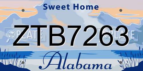 ZTB7263 Alabama License Plate