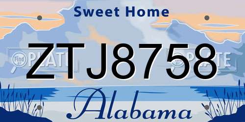 ZTJ8758 Alabama License Plate