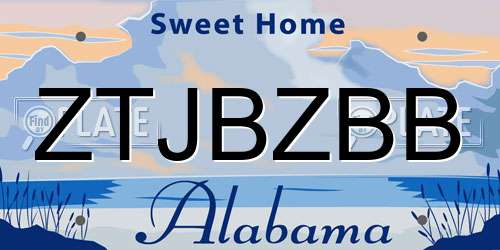 ZTJBZBB Alabama License Plate