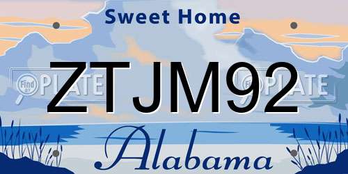 ZTJM92 Alabama License Plate