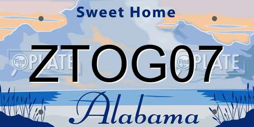 ZTOG07 Alabama License Plate