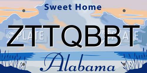 ZTTQBBT Alabama License Plate