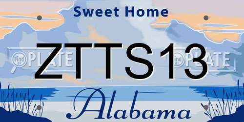 ZTTS13 Alabama License Plate