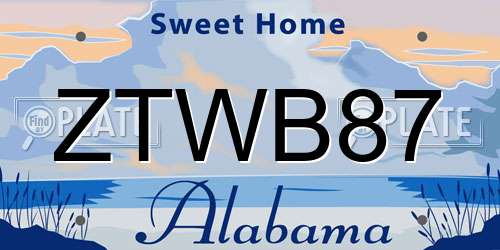 ZTWB87 Alabama License Plate