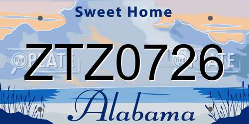 ZTZ0726 Alabama License Plate
