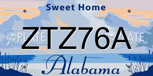 ZTZ76A Alabama License Plate