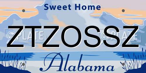 ZTZOSSZ Alabama License Plate