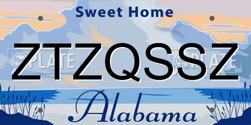 ZTZQSSZ Alabama License Plate