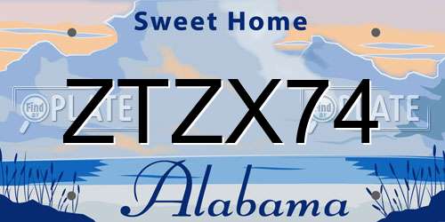 ZTZX74 Alabama License Plate