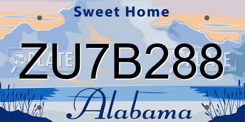 ZU7B288 Alabama License Plate