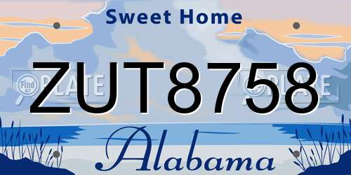 ZUT8758 Alabama License Plate