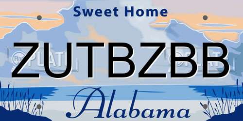 ZUTBZBB Alabama License Plate