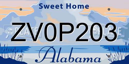 ZV0P203 Alabama License Plate