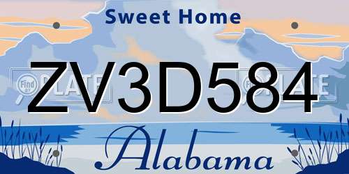 ZV3D584 Alabama License Plate