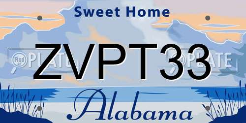 ZVPT33 Alabama License Plate