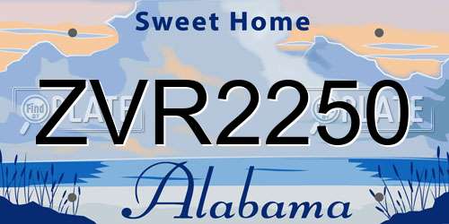 ZVR2250 Alabama License Plate