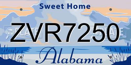ZVR7250 Alabama License Plate