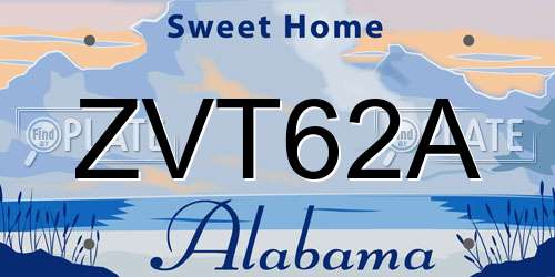 ZVT62A Alabama License Plate
