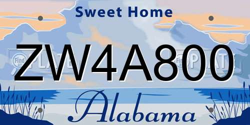 ZW4A800 Alabama License Plate
