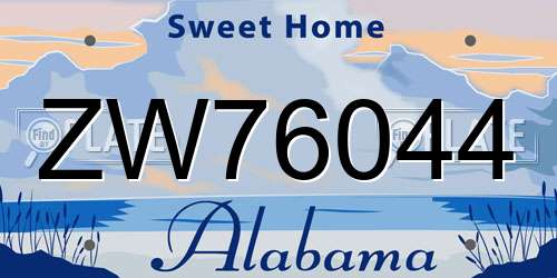 ZW76044 Alabama License Plate