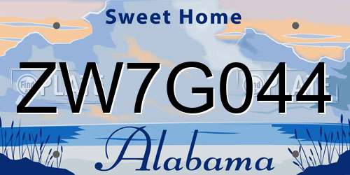 ZW7G044 Alabama License Plate
