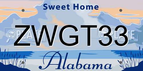 ZWGT33 Alabama License Plate