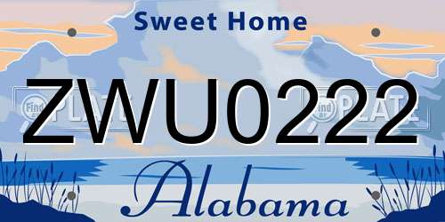 ZWU0222 Alabama License Plate