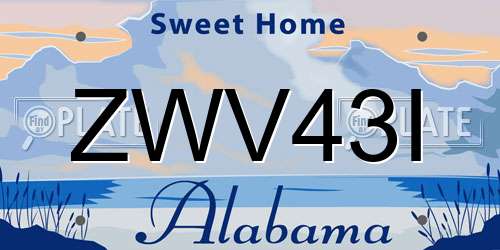 ZWV43I Alabama License Plate