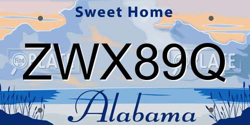 ZWX89Q Alabama License Plate