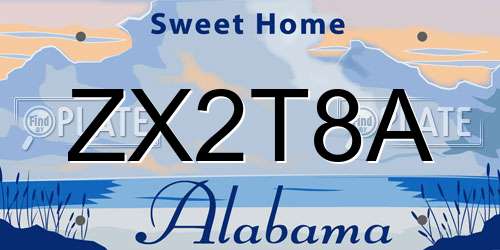 ZX2T8A Alabama License Plate