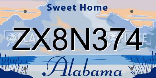 ZX8N374 Alabama License Plate