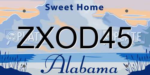ZXOD45 Alabama License Plate