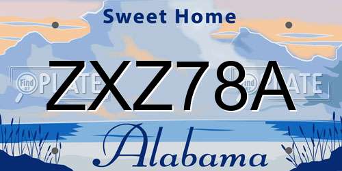 ZXZ78A Alabama License Plate