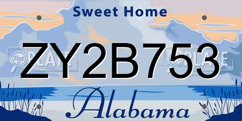 ZY2B753 Alabama License Plate