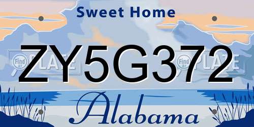 ZY5G372 Alabama License Plate