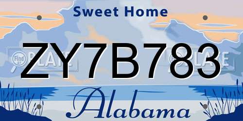 ZY7B783 Alabama License Plate