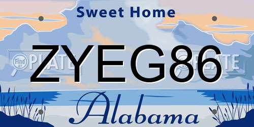 ZYEG86 Alabama License Plate